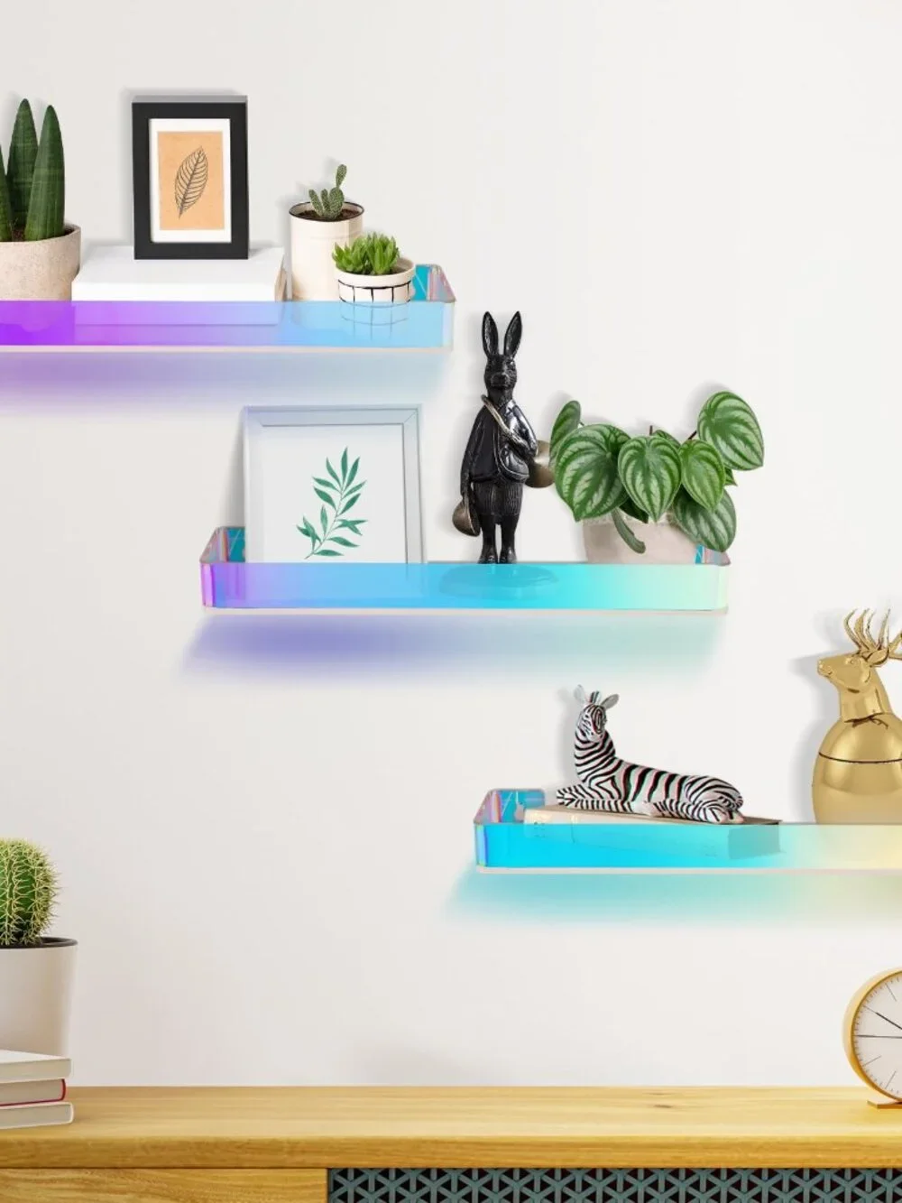 3-Tier Iridescent Acrylic Floating Shelves (Set of 3)